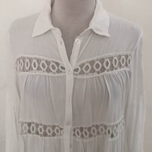 Boho White Embroidered Blouse One Size Flowy Festival Top - Picture 2 of 6